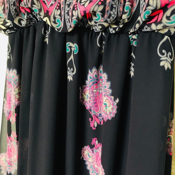 Navy with multicolored design maxi dress. - Picture 8 of 8